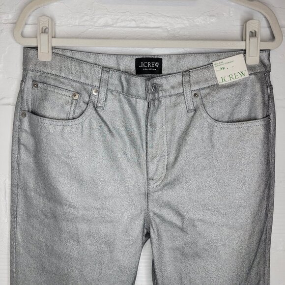 J. Crew Women's Size 29 Jeans Silver Sparkle Mid Rise Slouchy Straight - Picture 3 of 8